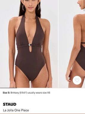 STAUD Chocolate Brown Halter One-Piece with Silver Ring